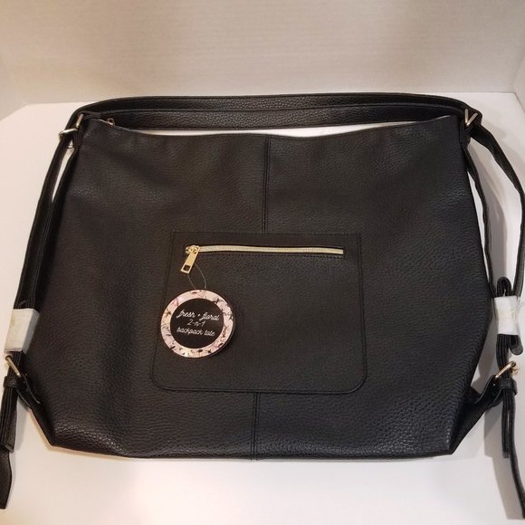 Acadia Beauty Labs Handbags - Fresh + Floral 2-n-1 Backpack Tote, Black, New with Tags